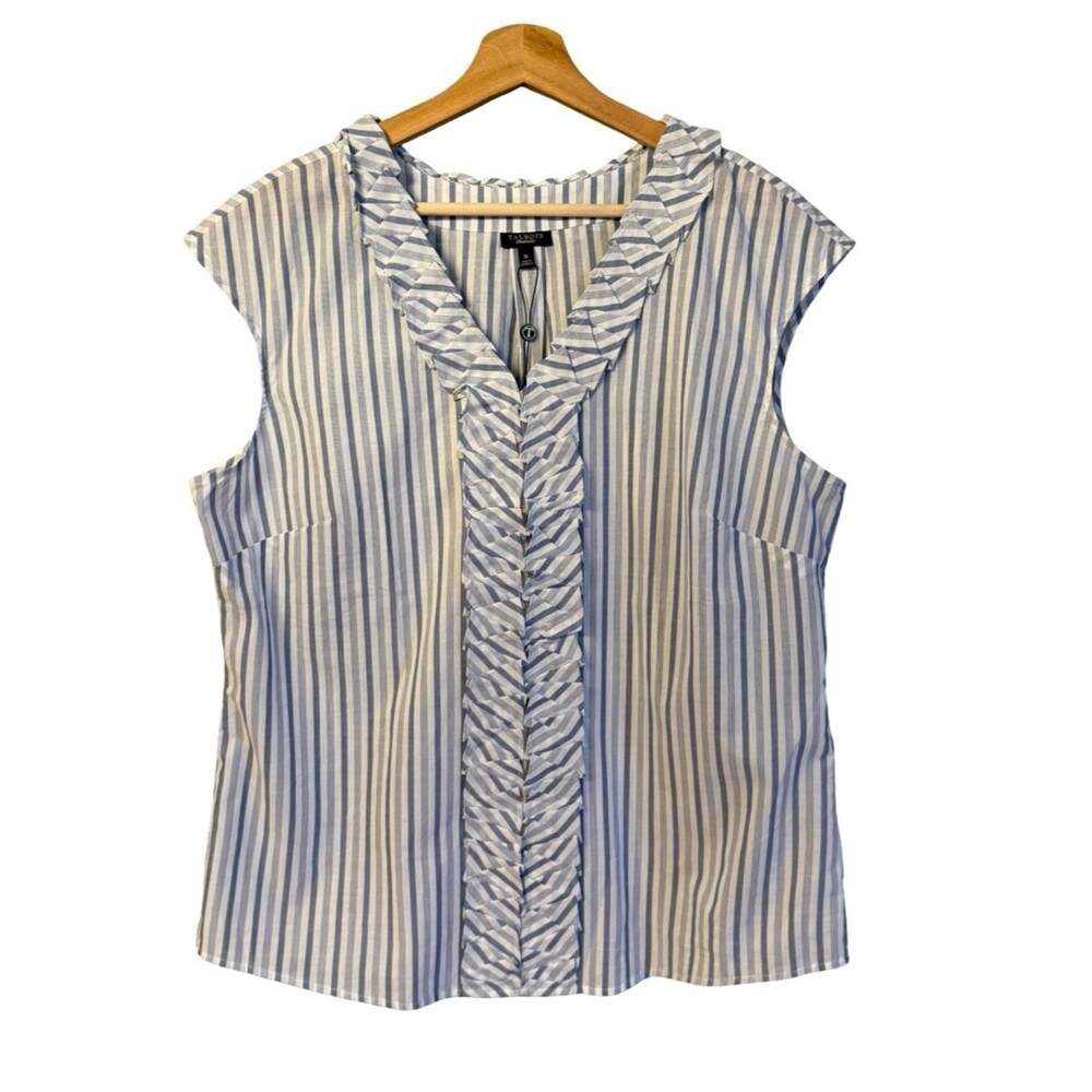 Talbots Womens Striped Preppy Sleeveless Top Sz 16 Ruffle Coastal Old Money NWT